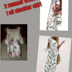 2 Floral White Maxi Dress 1 off shoulder top size meduim